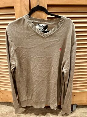 Volcom Men's V-Neck Sweater in Taupe with Red Logo
